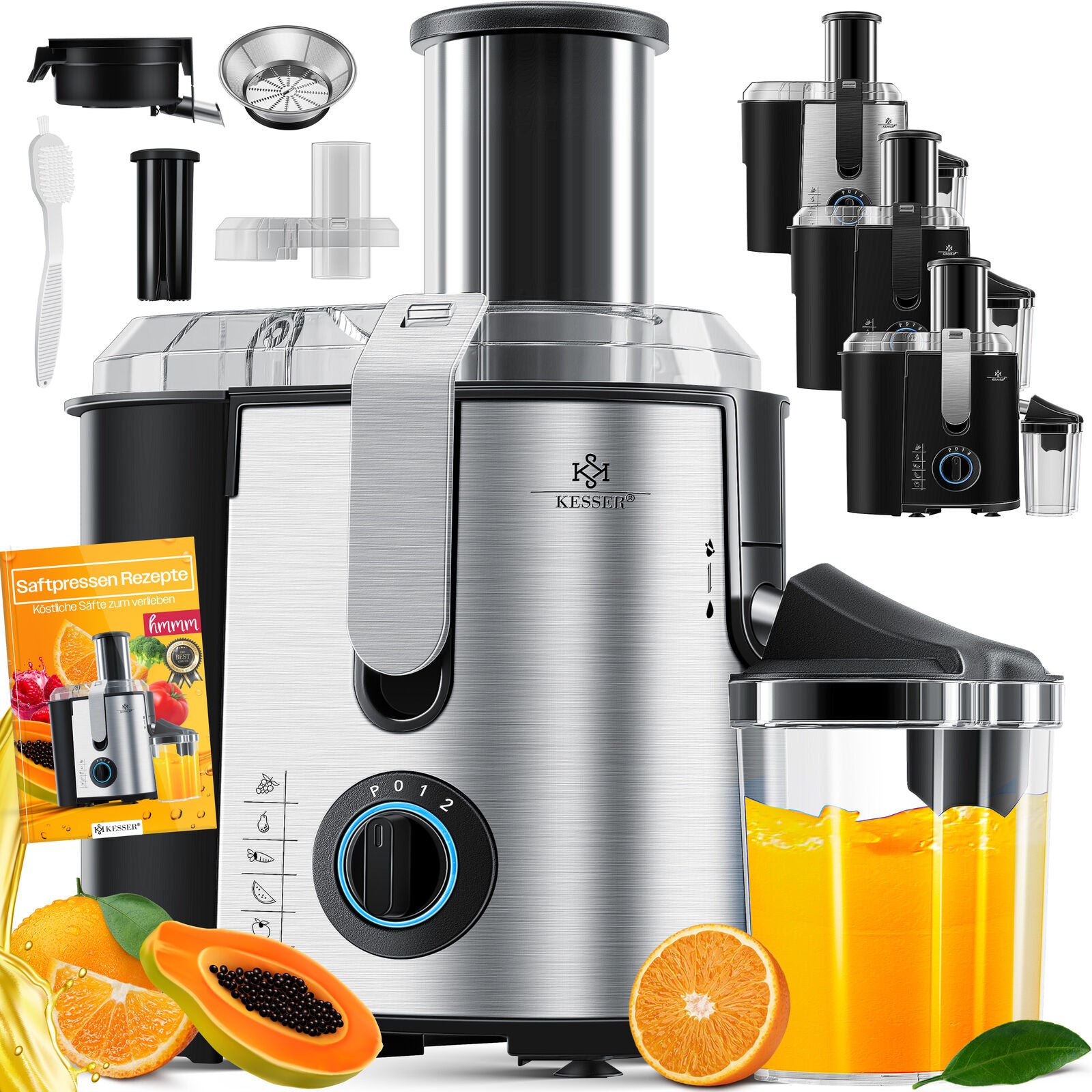KESSER® 1100W Stainless Steel Fruit Juicer - Powerful 85mm Juice Press for Freshly Squeezed Goodness