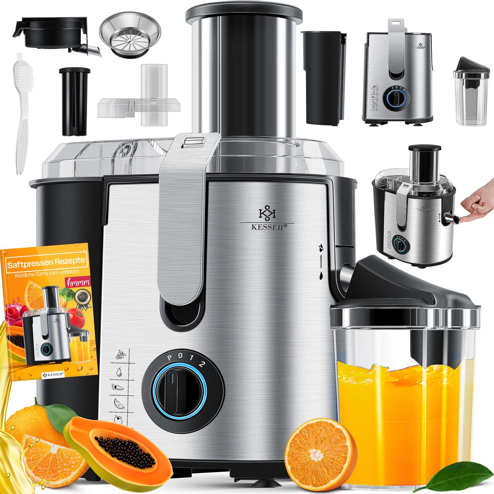 KESSER® 1100W Stainless Steel Fruit Juicer - Powerful 85mm Juice Press for Freshly Squeezed Goodness