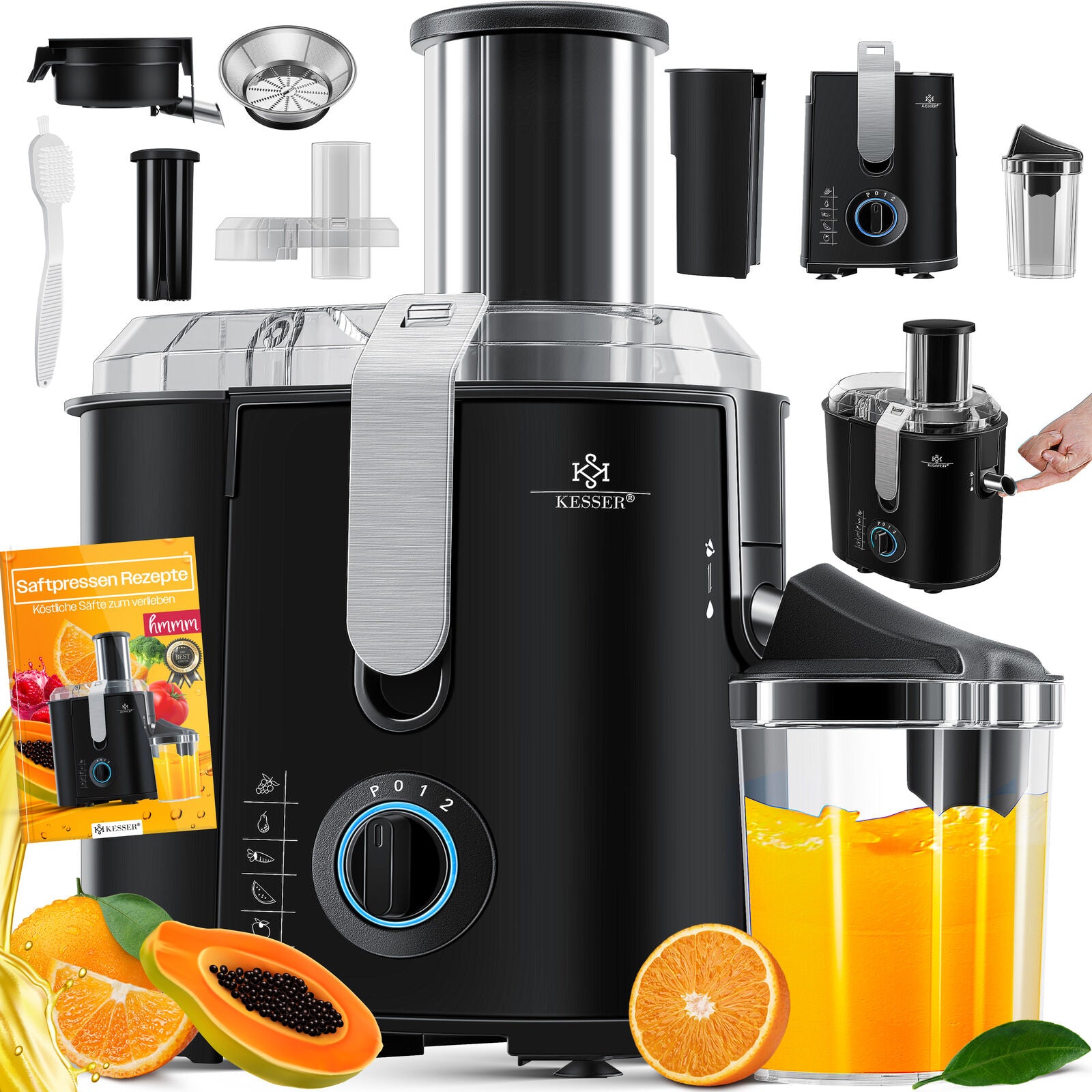 KESSER® 1100W Stainless Steel Fruit Juicer - Powerful 85mm Juice Press for Freshly Squeezed Goodness