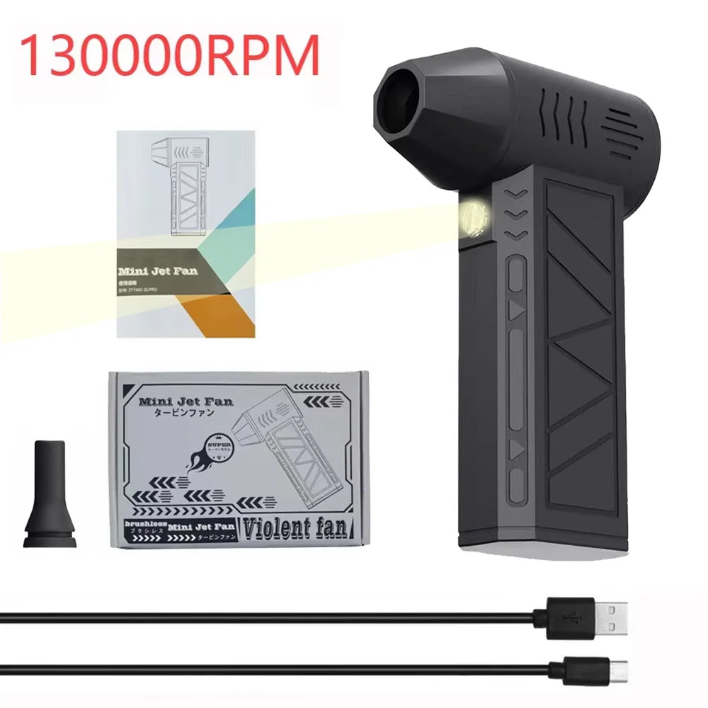 Mini Turbo Jet Fan Electric Air Duster - High-Speed 130,000 RPM with Adjustable 1&3 Gear Speeds - Perfect for Car and Computer Cleaning