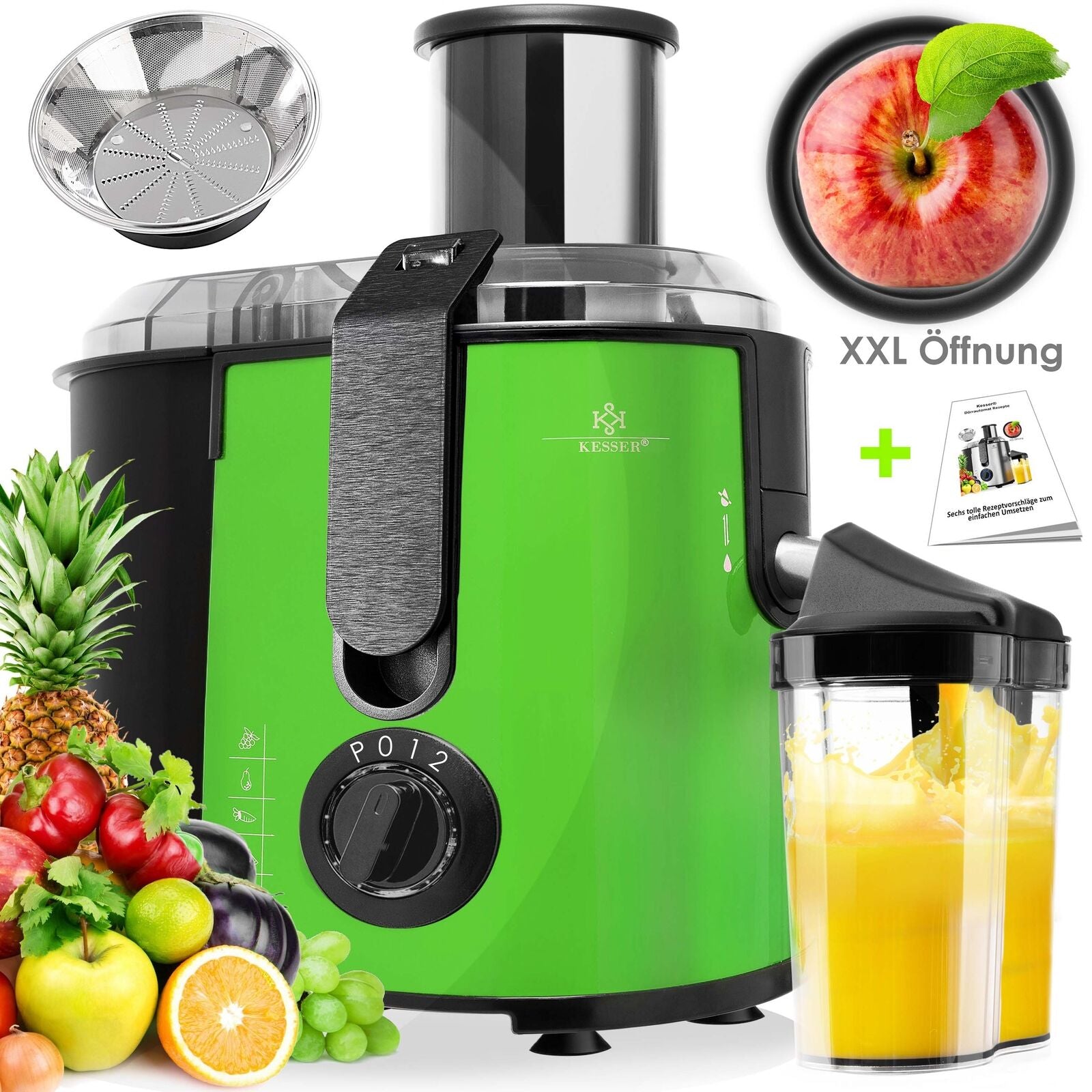 KESSER® 1100W Stainless Steel Fruit Juicer - Powerful 85mm Juice Press for Freshly Squeezed Goodness
