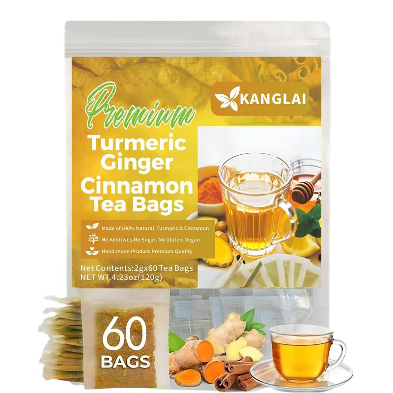Turmeric Tea Herbal Anti-Inflammatory Tea, 100% Natural, Eco-Friendly Tea Bags. Contains Turmeric, Ginger, and Cinnamon. Biodegradable Tea Bags. Sugar-Free, Caffeine-Free, Gluten-Free, Vegan Healthy Beverage. Good Herbal Remedy