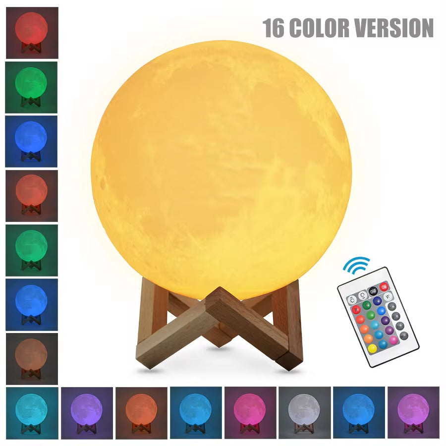 Rechargeable 3D Moon Lamp - Touch Switch LED Night Light for Bedroom Decor & Unique Birthday Gift