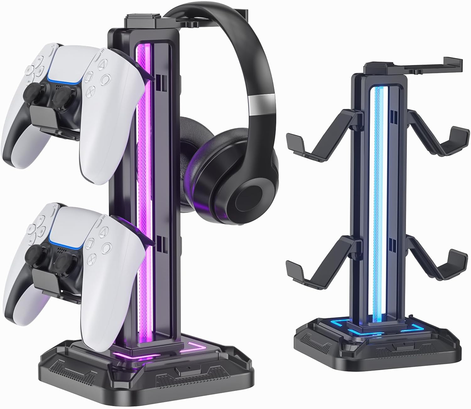 KDD RGB Gaming Headset Stand with 9 Light Modes - Rotating Controller Holder & Removable Hook for PS5, Xbox One & PC (Black)