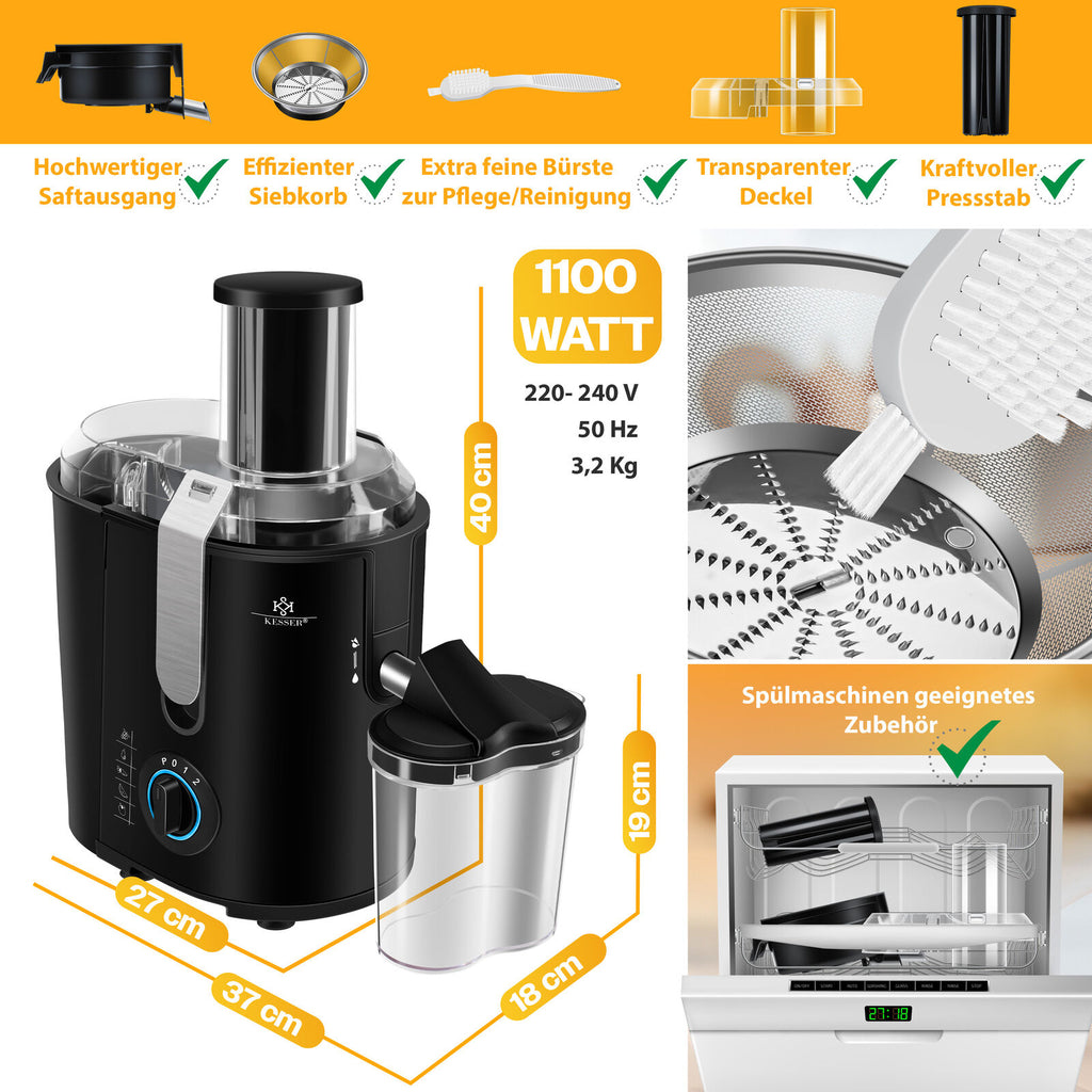 KESSER® 1100W Stainless Steel Fruit Juicer - Powerful 85mm Juice Press for Freshly Squeezed Goodness