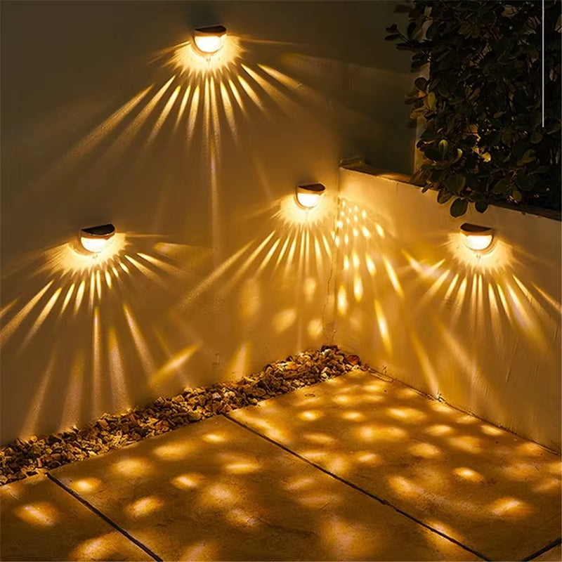 Solar LED Outdoor Wall Lights with Motion Sensor - Waterproof Semicircle Garden and Fence Decorative Lamps