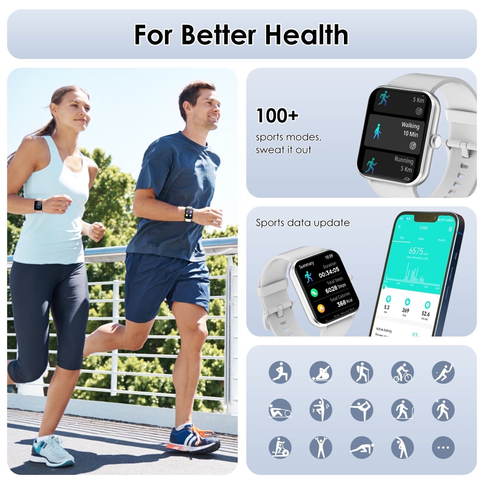 Smart Blackview Smartwatch for Men & Women - Bluetooth Calls & Fitness Tracker for Android