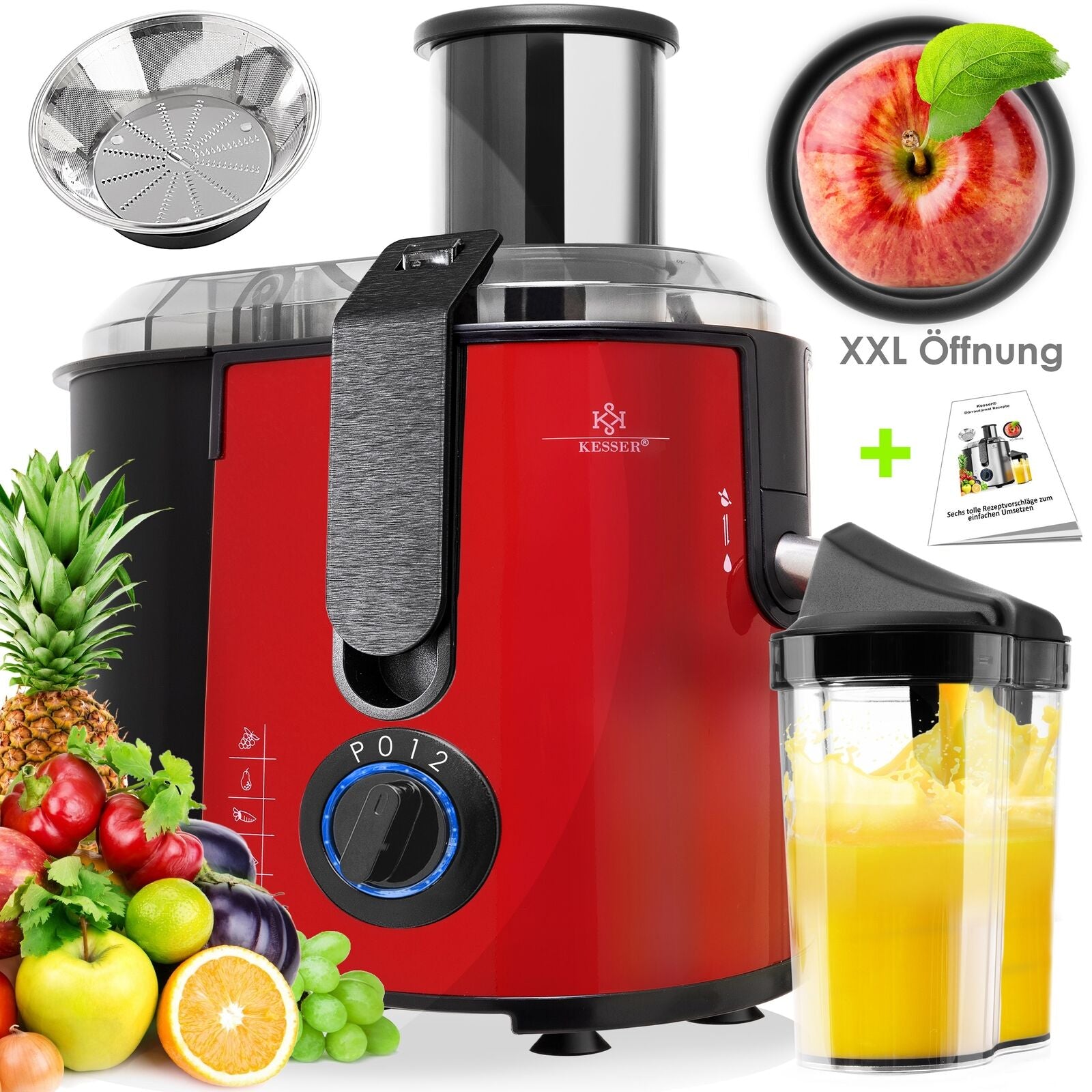 KESSER® 1100W Stainless Steel Fruit Juicer - Powerful 85mm Juice Press for Freshly Squeezed Goodness