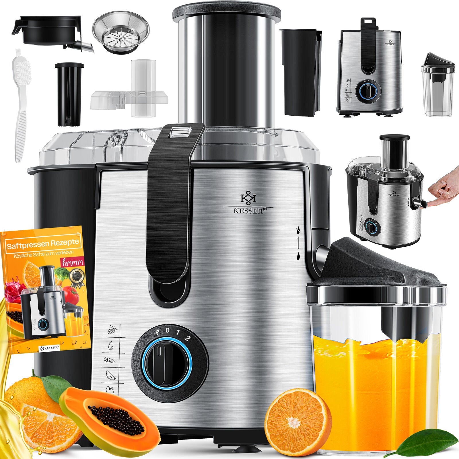 KESSER® 1100W Stainless Steel Fruit Juicer - Powerful 85mm Juice Press for Freshly Squeezed Goodness