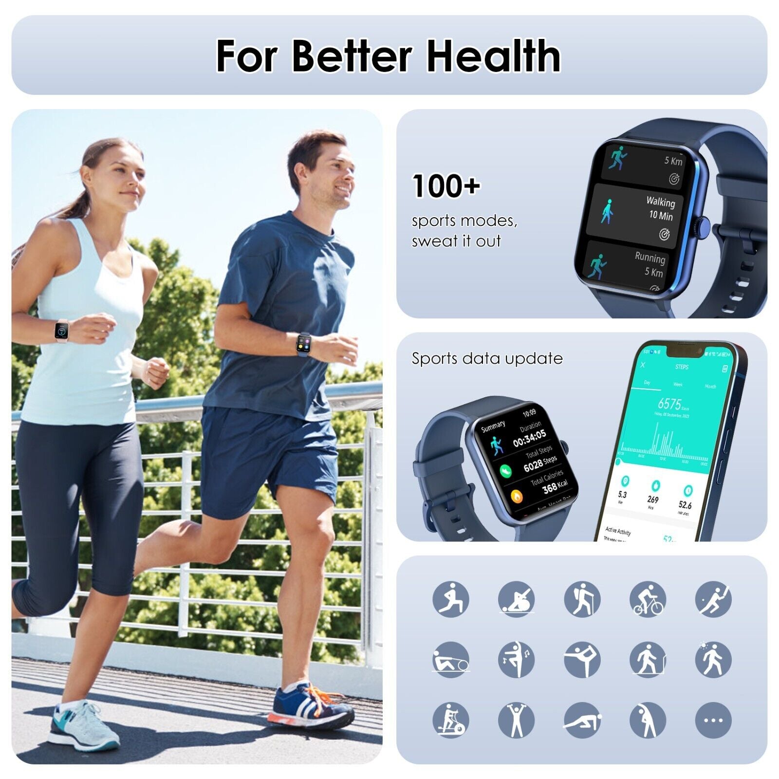 Smart Blackview Smartwatch for Men & Women - Bluetooth Calls & Fitness Tracker for Android