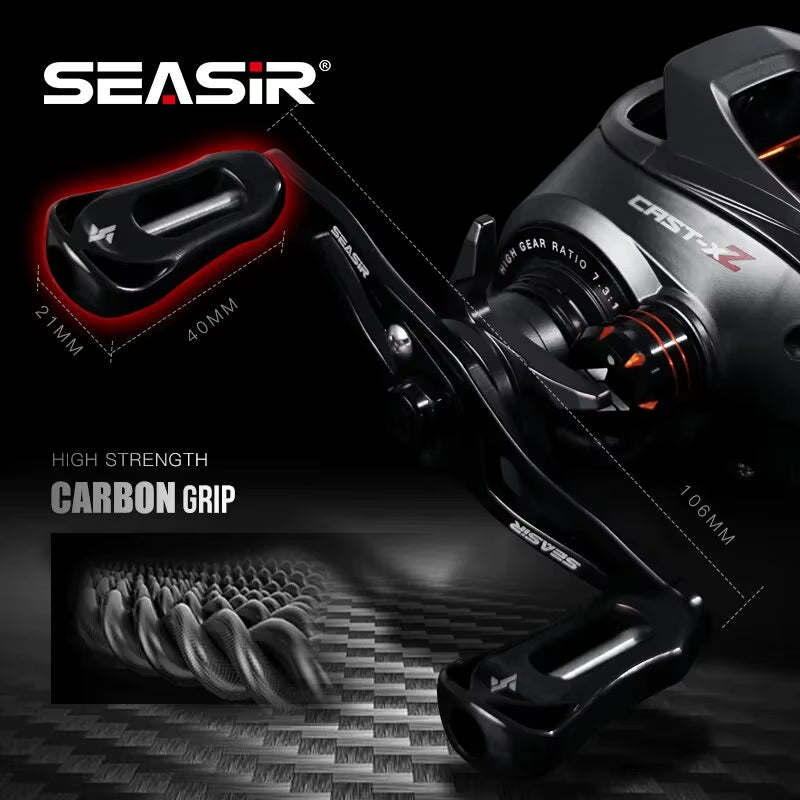 SEASIR Cast X2 Baitcasting Reel with 7.3:1 Gear Ratio, Hybrid Ceramic Bearings, Carbon Fiber Washers, and Dual Bearing System N52 Brake