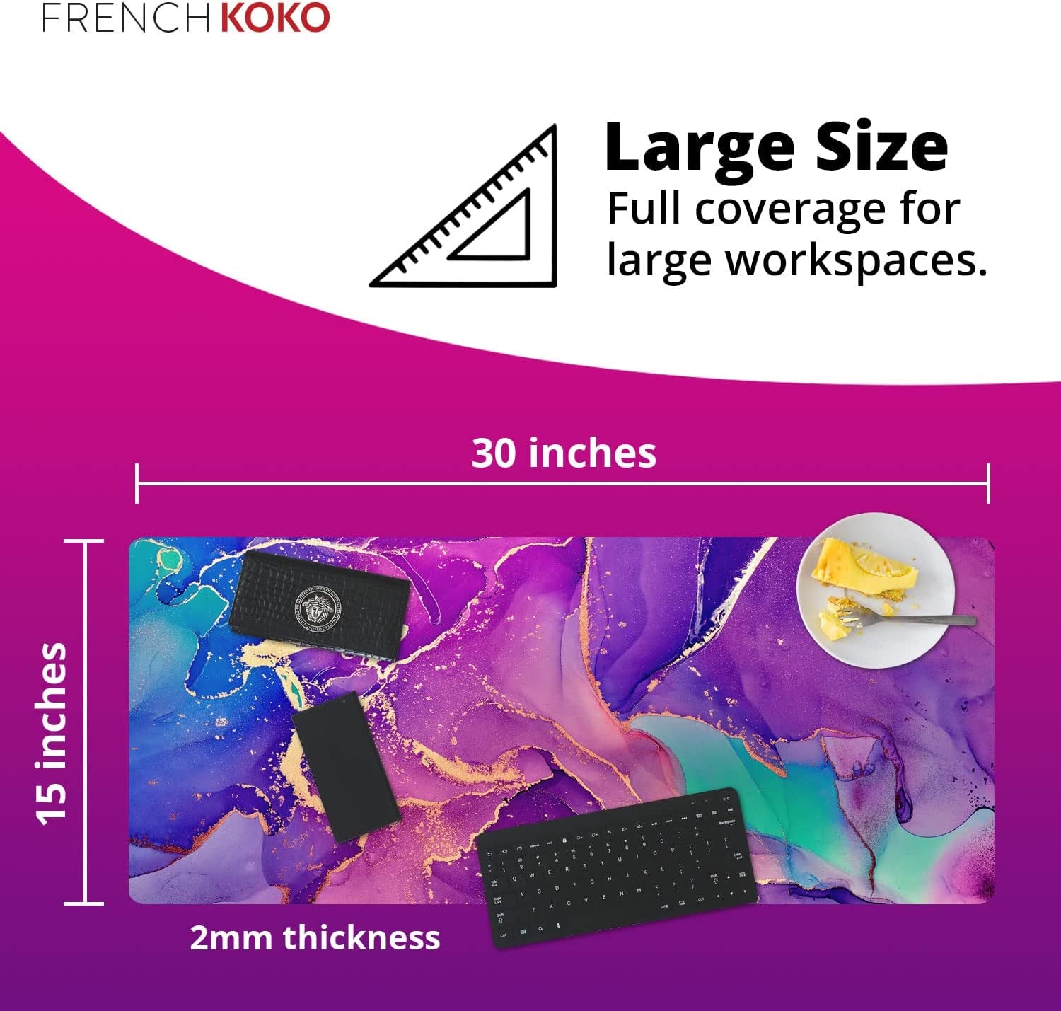 Stylish  Large Desk Protector Mat, 78.7 x 38.1 cm, Cute Marble Lous Lilac Design - Perfect for Laptop, Office, and Writing!