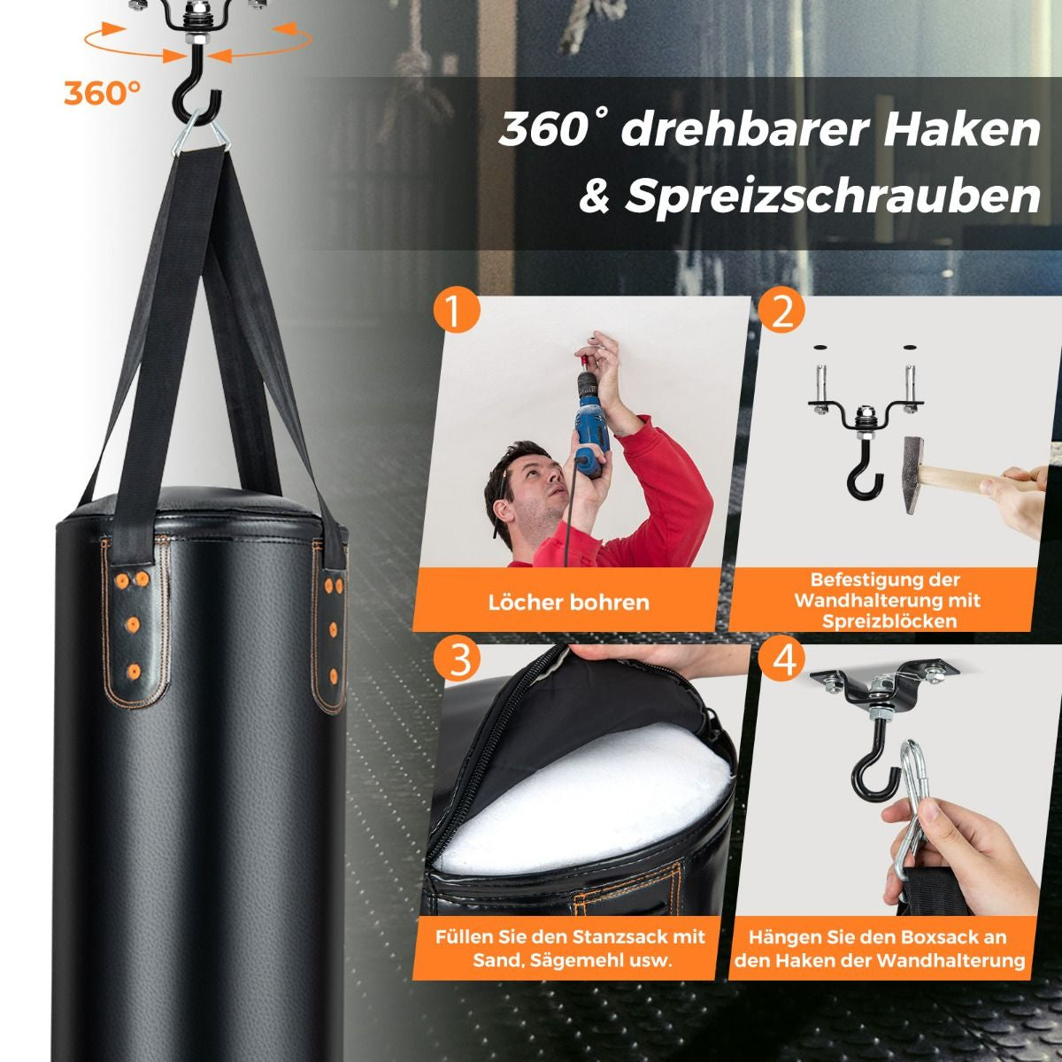 Hochwertiger 4-in-1 Boxsack für Erwachsene mit 12oz Boxhandschuhen – Hängendes Modell