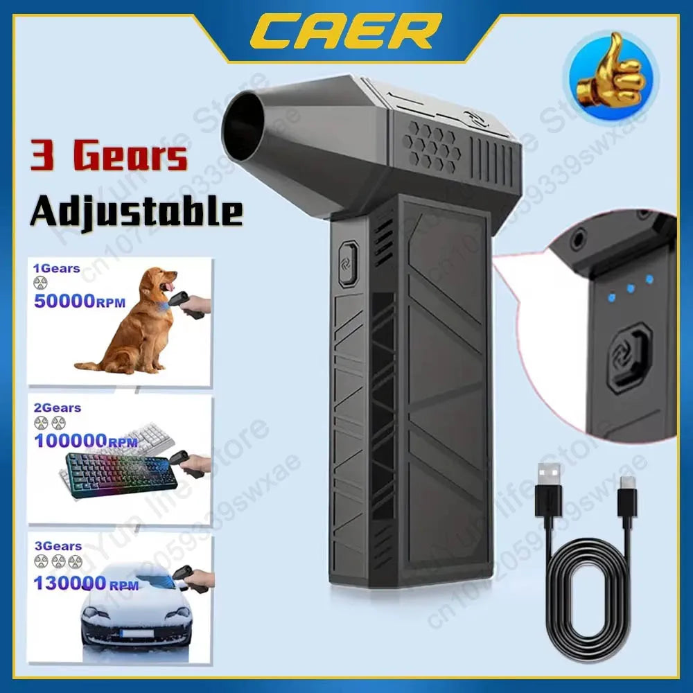 Mini Turbo Jet Fan Electric Air Duster - High-Speed 130,000 RPM with Adjustable 1&3 Gear Speeds - Perfect for Car and Computer Cleaning