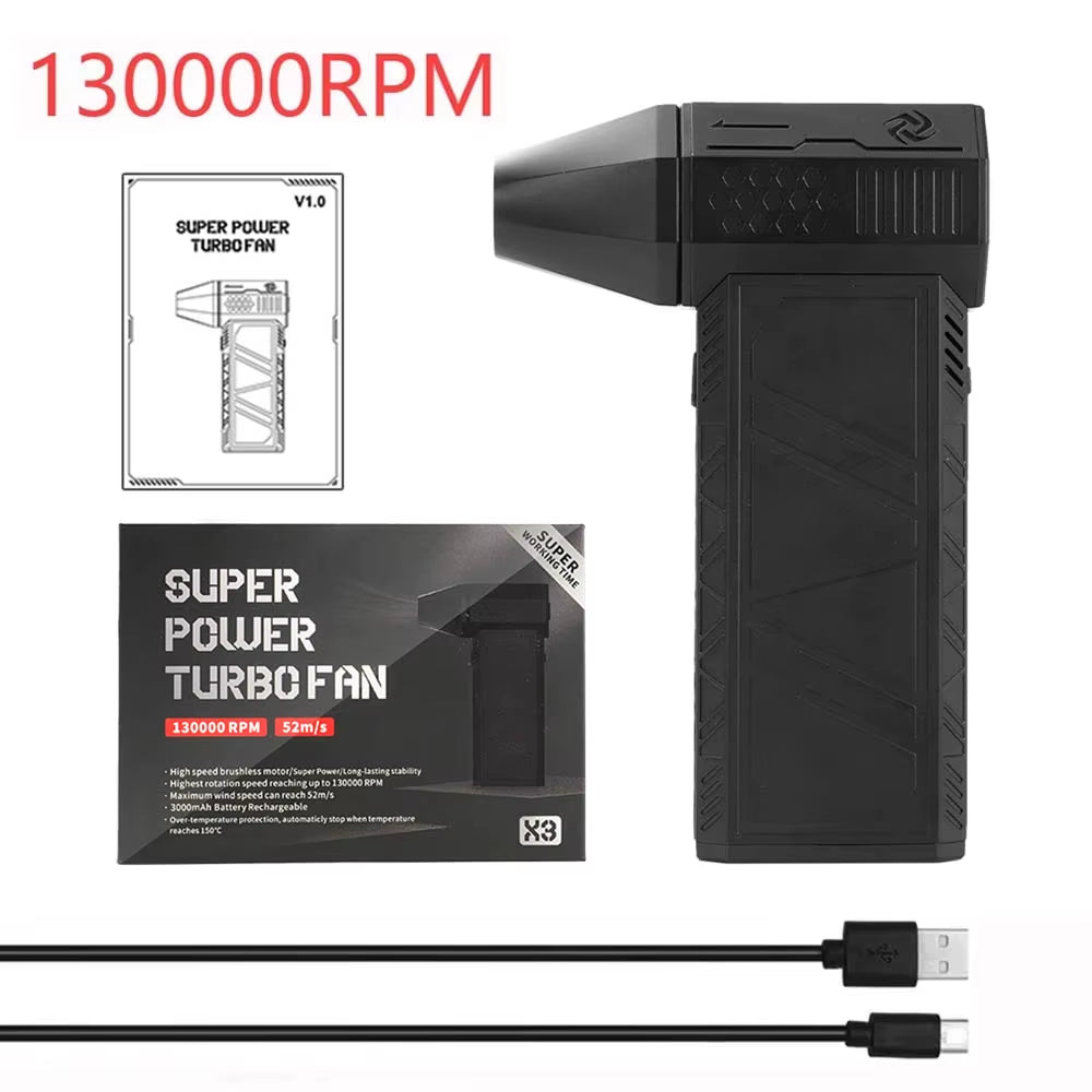 Mini Turbo Jet Fan Electric Air Duster - High-Speed 130,000 RPM with Adjustable 1&3 Gear Speeds - Perfect for Car and Computer Cleaning