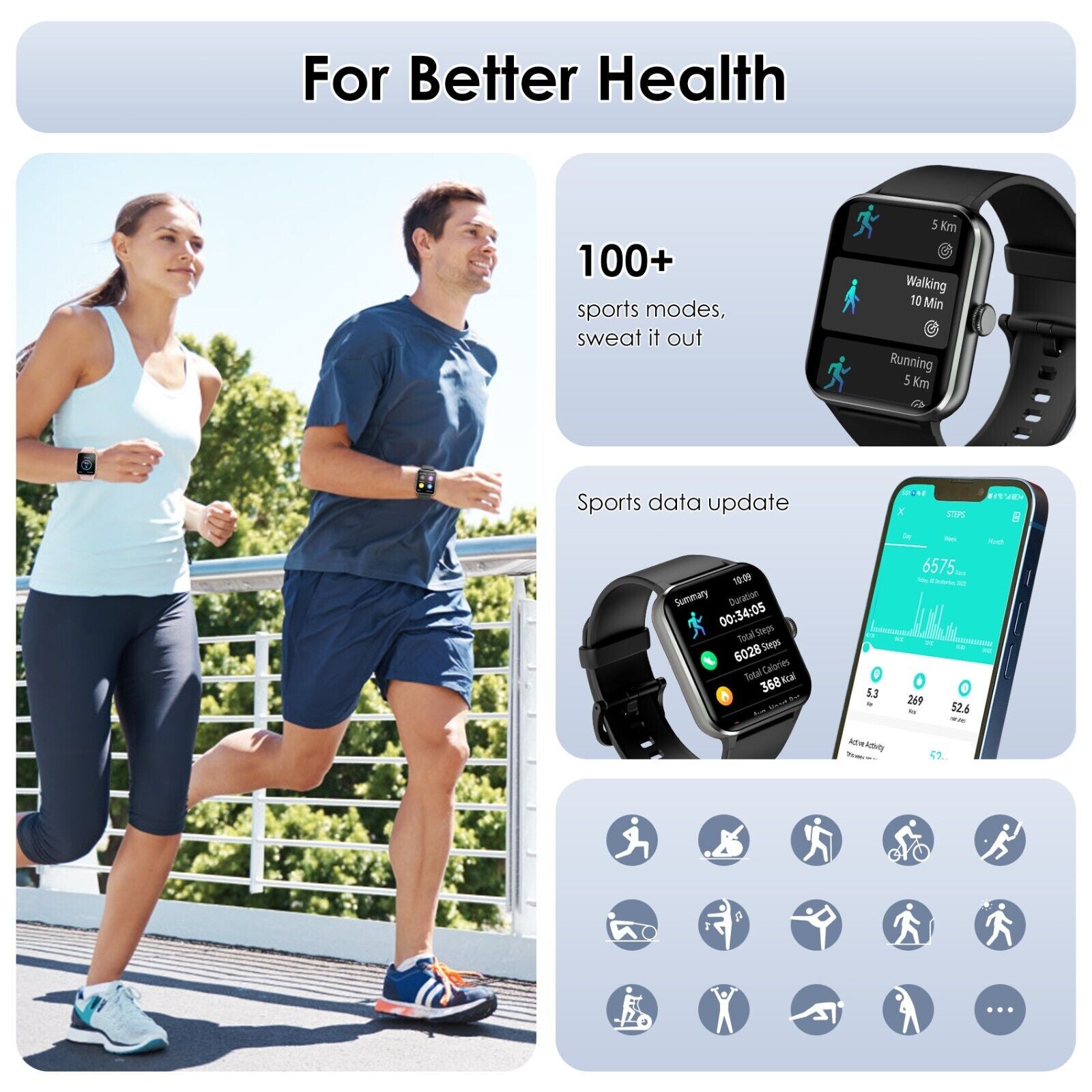 Smart Blackview Smartwatch for Men & Women - Bluetooth Calls & Fitness Tracker for Android