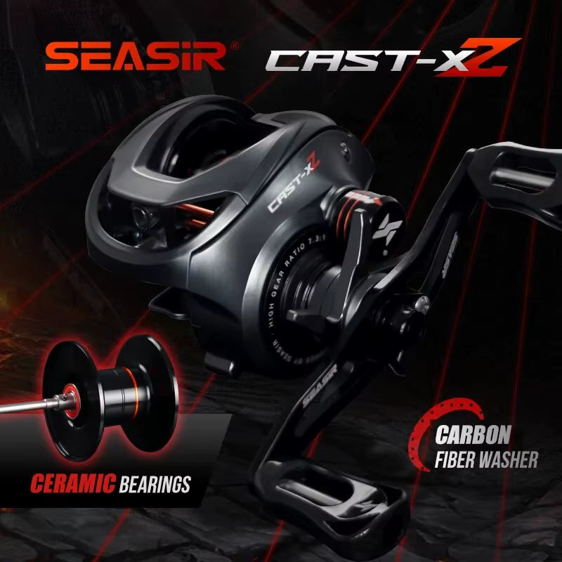 SEASIR Cast X2 Baitcasting Reel with 7.3:1 Gear Ratio, Hybrid Ceramic Bearings, Carbon Fiber Washers, and Dual Bearing System N52 Brake