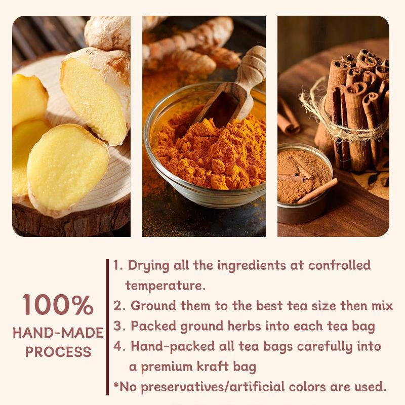 Turmeric Tea Herbal Anti-Inflammatory Tea, 100% Natural, Eco-Friendly Tea Bags. Contains Turmeric, Ginger, and Cinnamon. Biodegradable Tea Bags. Sugar-Free, Caffeine-Free, Gluten-Free, Vegan Healthy Beverage. Good Herbal Remedy