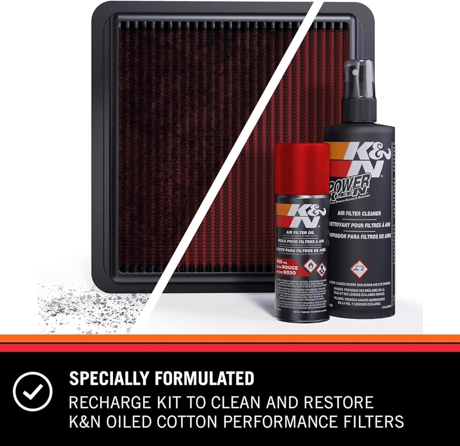 K&N Luftfilter Reinigungs-Kit – Öl & Reiniger für optimale Filterpflege, 99-5003 EU
