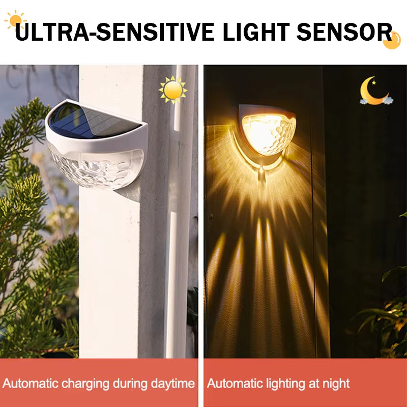 Solar LED Outdoor Wall Lights with Motion Sensor - Waterproof Semicircle Garden and Fence Decorative Lamps