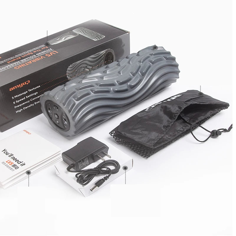 Deep Tissue Vibration Foam Roller - 4 Speed Rechargeable Electric Massage for Home Gym & Yoga