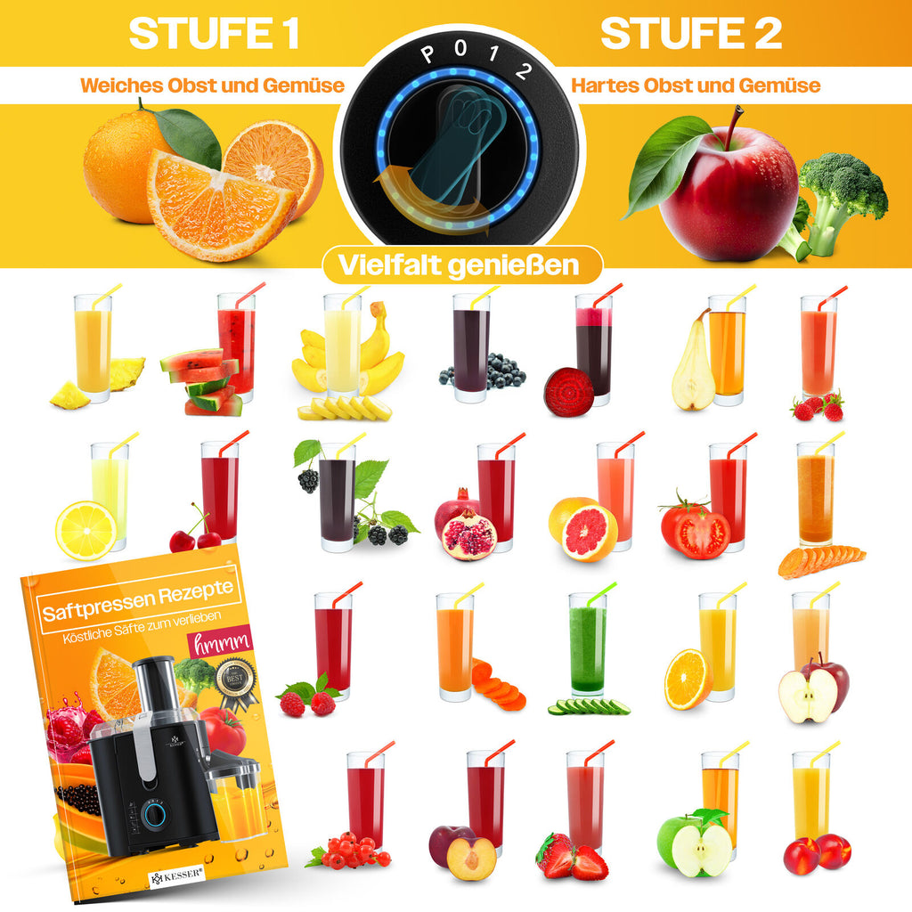 KESSER® 1100W Stainless Steel Fruit Juicer - Powerful 85mm Juice Press for Freshly Squeezed Goodness
