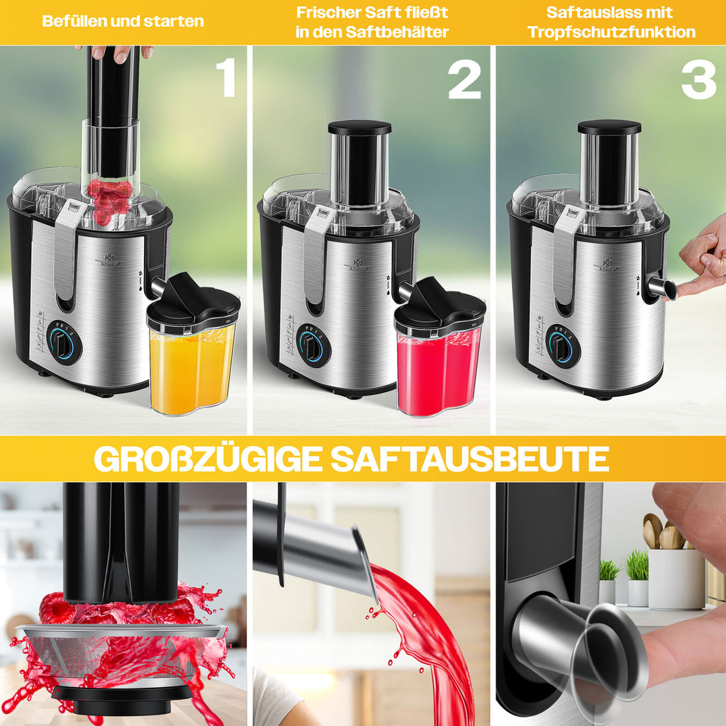 KESSER® 1100W Stainless Steel Fruit Juicer - Powerful 85mm Juice Press for Freshly Squeezed Goodness