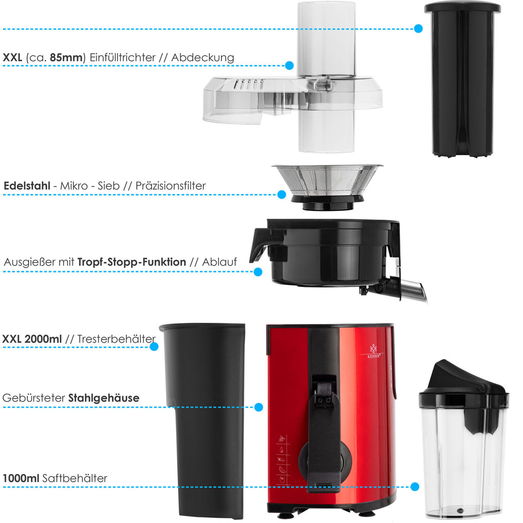 KESSER® 1100W Stainless Steel Fruit Juicer - Powerful 85mm Juice Press for Freshly Squeezed Goodness