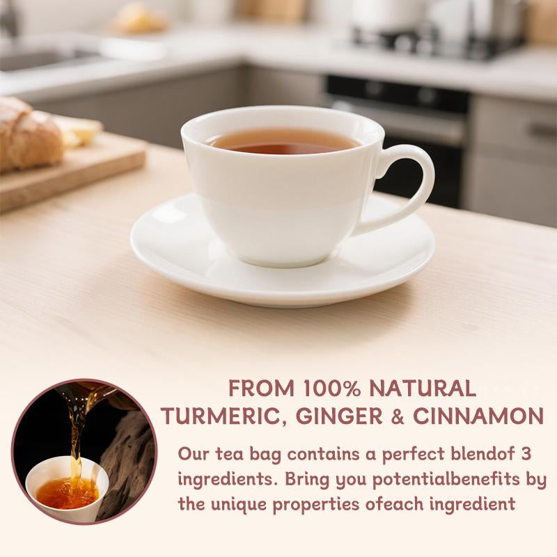Turmeric Tea Herbal Anti-Inflammatory Tea, 100% Natural, Eco-Friendly Tea Bags. Contains Turmeric, Ginger, and Cinnamon. Biodegradable Tea Bags. Sugar-Free, Caffeine-Free, Gluten-Free, Vegan Healthy Beverage. Good Herbal Remedy