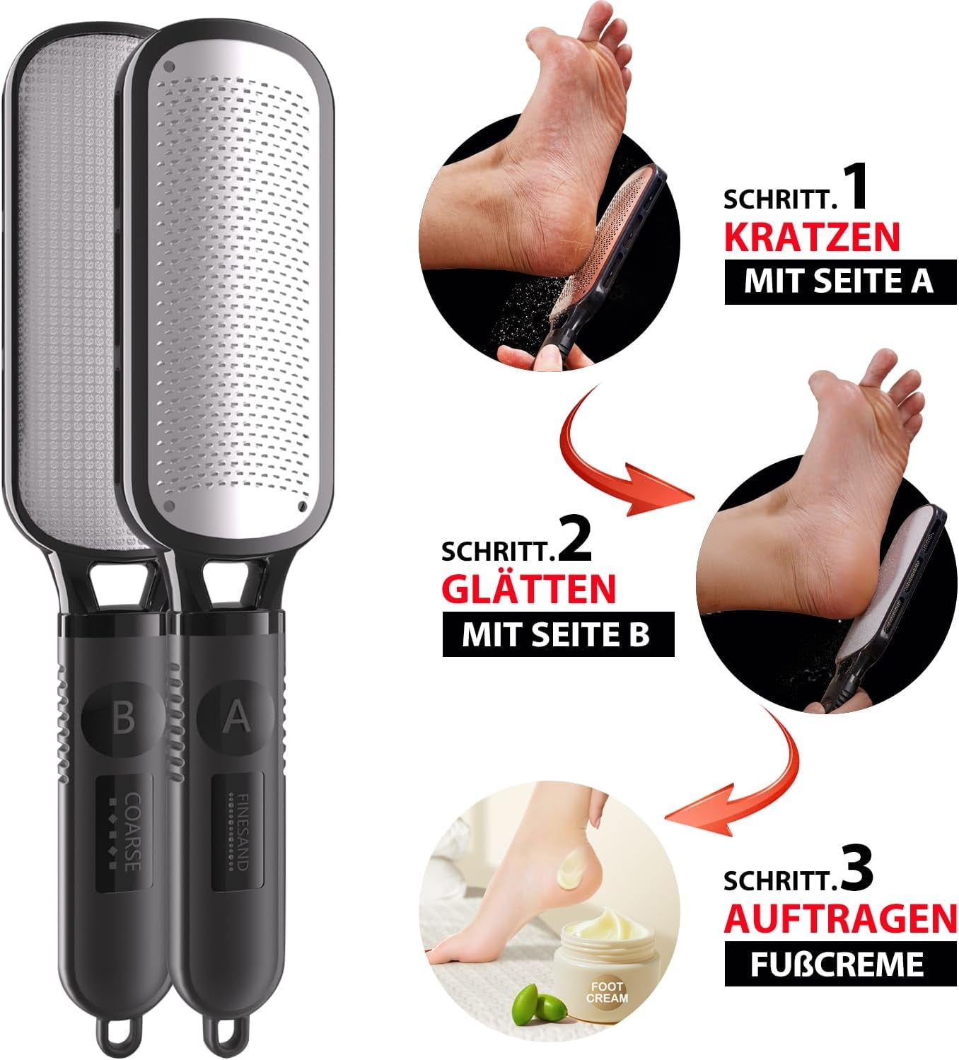 Antonki Edelstahl Hornhauthobel - Doppelseitiger Hornhautentferner für sanfte und effektive Fußpflege, manuelle Pediküre, einfach zu reinigen