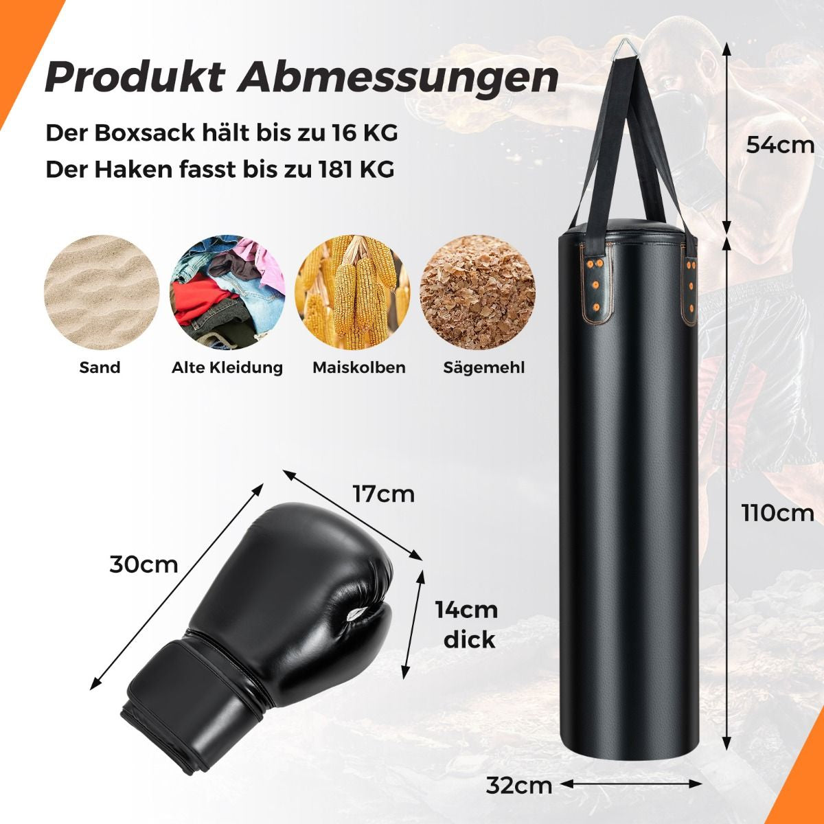 Hochwertiger 4-in-1 Boxsack für Erwachsene mit 12oz Boxhandschuhen – Hängendes Modell