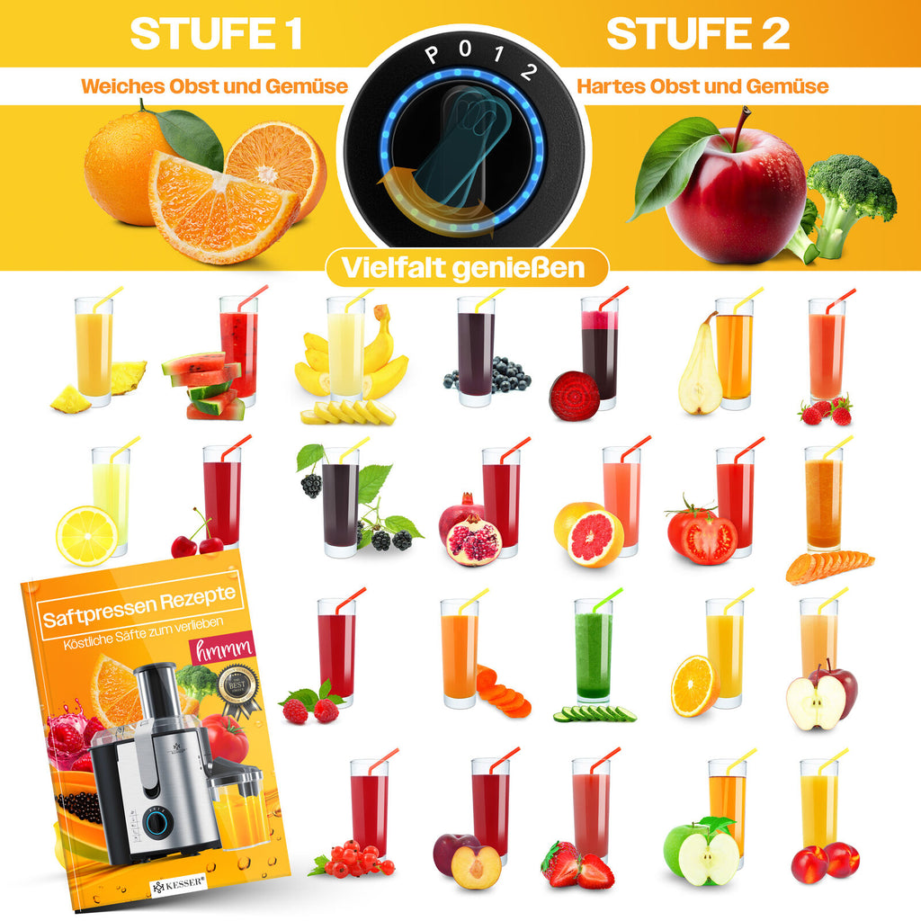 KESSER® 1100W Stainless Steel Fruit Juicer - Powerful 85mm Juice Press for Freshly Squeezed Goodness