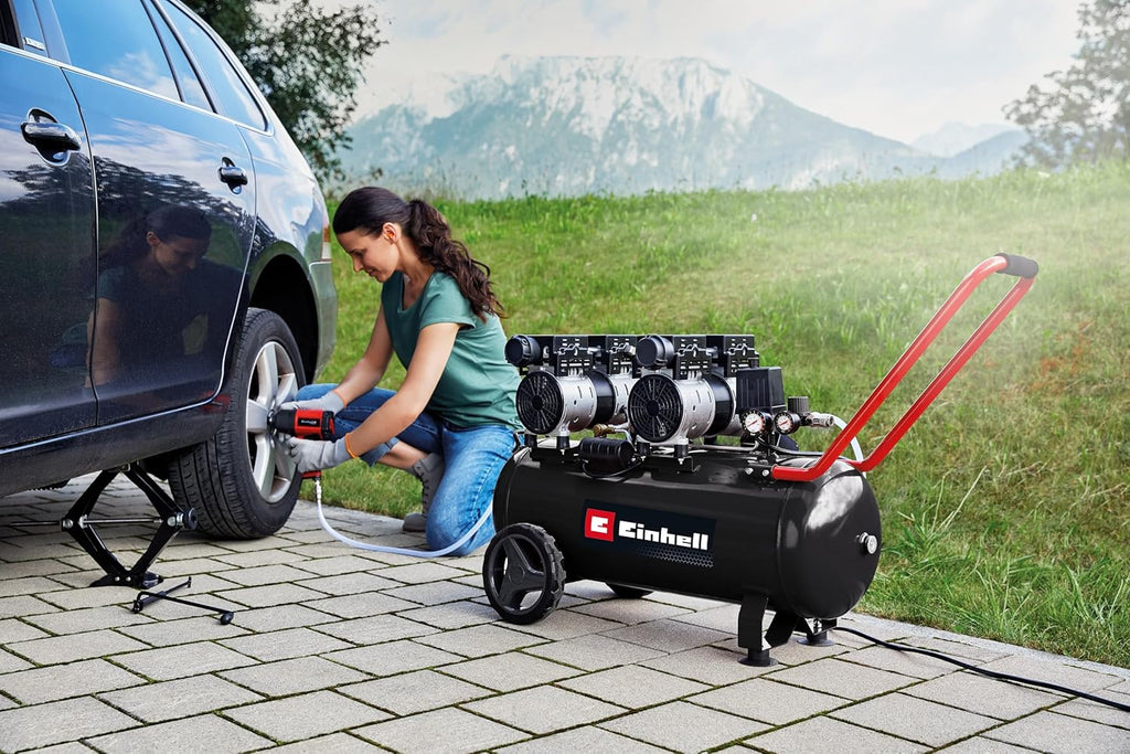 Einhell TE-AC 270/50 Silent Plus Air Compressor - 1500W, 8 Bar Max Pressure, 50L Tank, 270 L/min Flow, Oil-Free, Quiet Operation