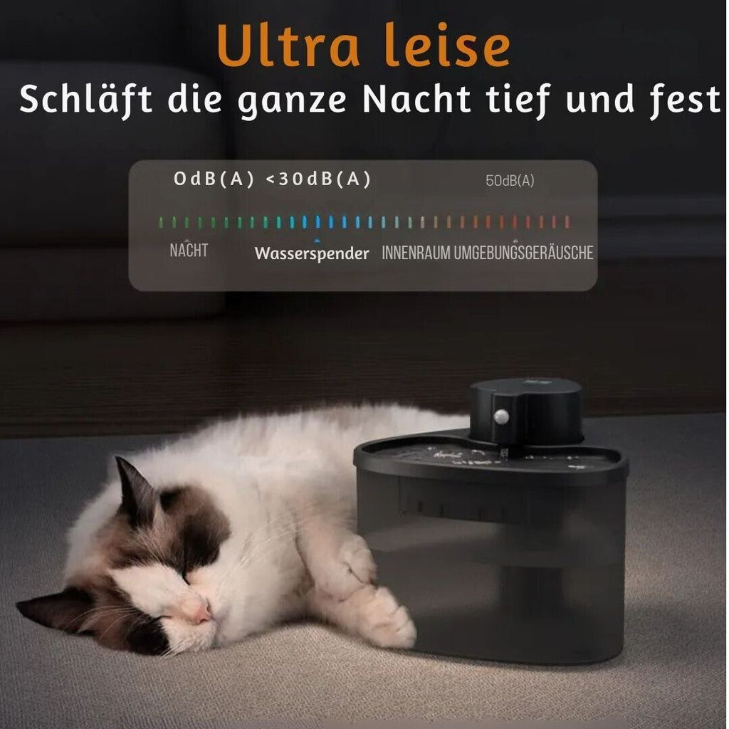 Kabelloser Katzenbrunnen mit Sensor - 2L, Ultra-Leise (30db) für glückliche und gesunde Katzen