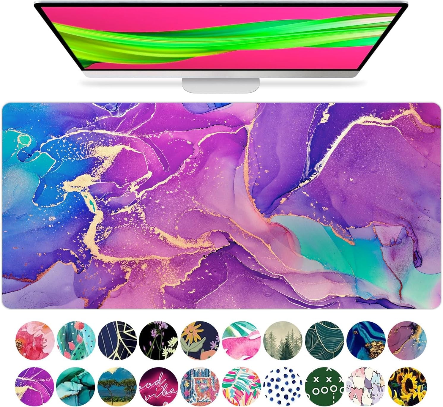 Stylish  Large Desk Protector Mat, 78.7 x 38.1 cm, Cute Marble Lous Lilac Design - Perfect for Laptop, Office, and Writing!