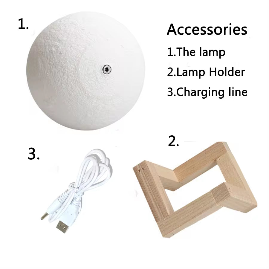 Rechargeable 3D Moon Lamp - Touch Switch LED Night Light for Bedroom Decor & Unique Birthday Gift