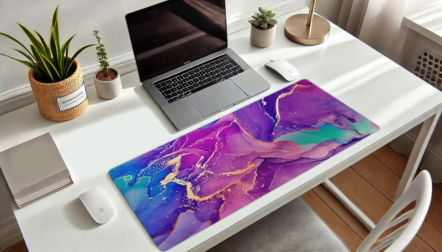 Stylish  Large Desk Protector Mat, 78.7 x 38.1 cm, Cute Marble Lous Lilac Design - Perfect for Laptop, Office, and Writing!