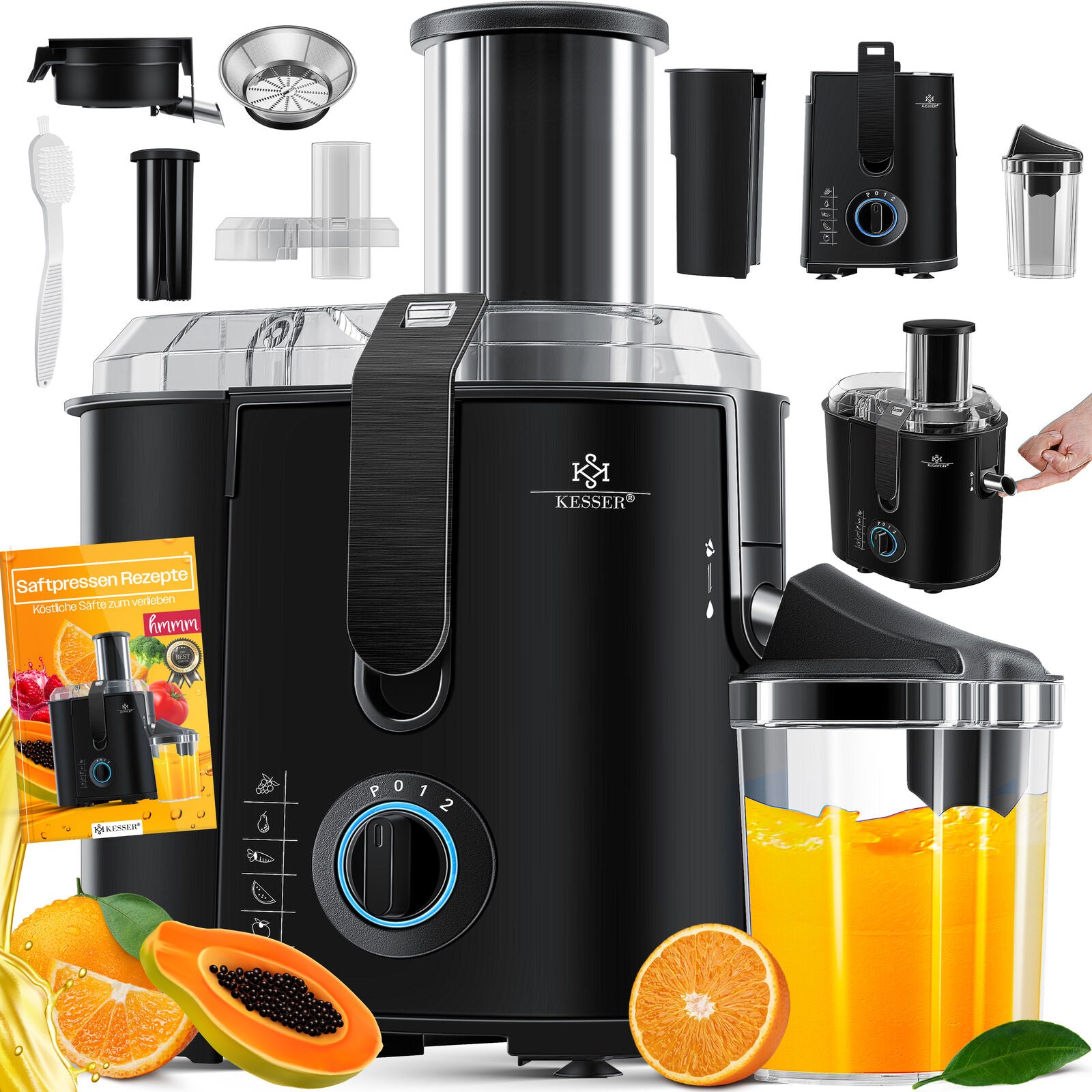 KESSER® 1100W Stainless Steel Fruit Juicer - Powerful 85mm Juice Press for Freshly Squeezed Goodness