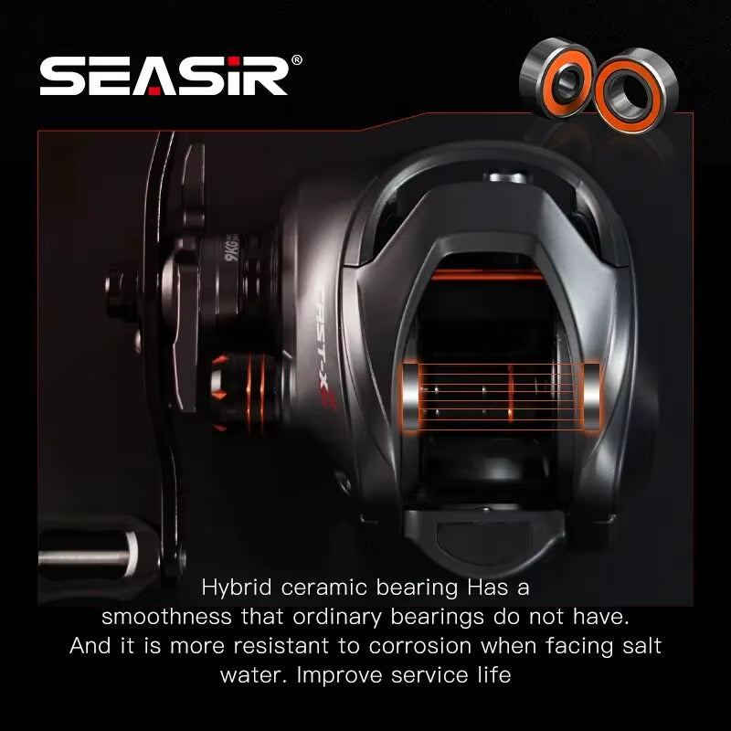 SEASIR Cast X2 Baitcasting Reel with 7.3:1 Gear Ratio, Hybrid Ceramic Bearings, Carbon Fiber Washers, and Dual Bearing System N52 Brake