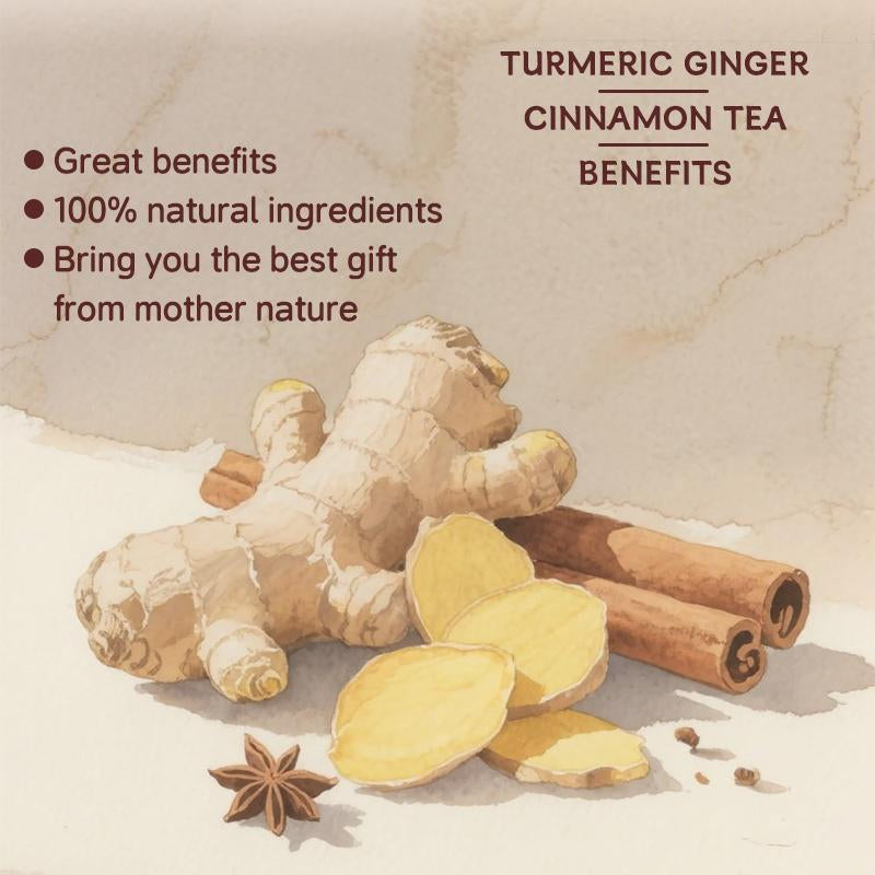 Turmeric Tea Herbal Anti-Inflammatory Tea, 100% Natural, Eco-Friendly Tea Bags. Contains Turmeric, Ginger, and Cinnamon. Biodegradable Tea Bags. Sugar-Free, Caffeine-Free, Gluten-Free, Vegan Healthy Beverage. Good Herbal Remedy